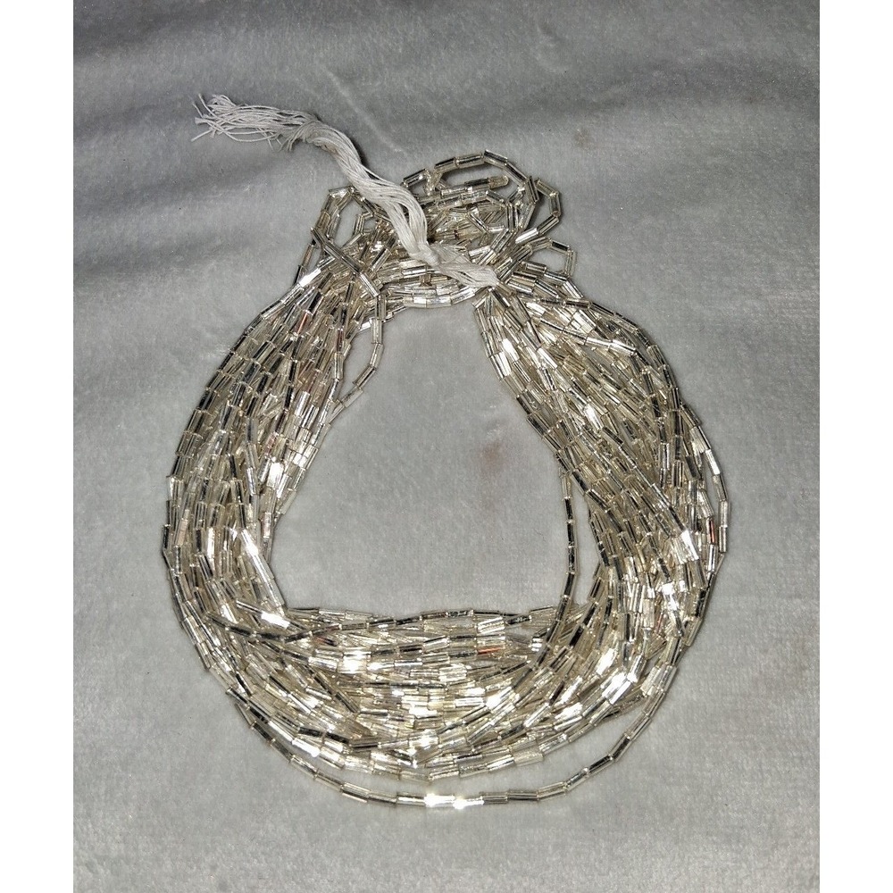 Vintage Silver Lined Clear Glass Bugle Beads 12 Strand Hank 1.3 oz Craft Jewelry